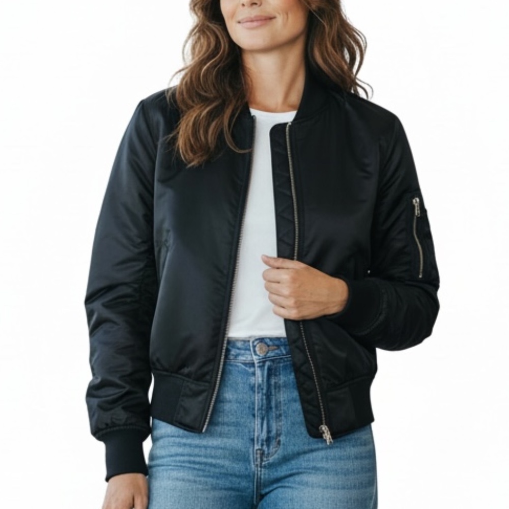 Puma Sport Womans Activewear Black Zip-up Bomber Jacket SZ XS
